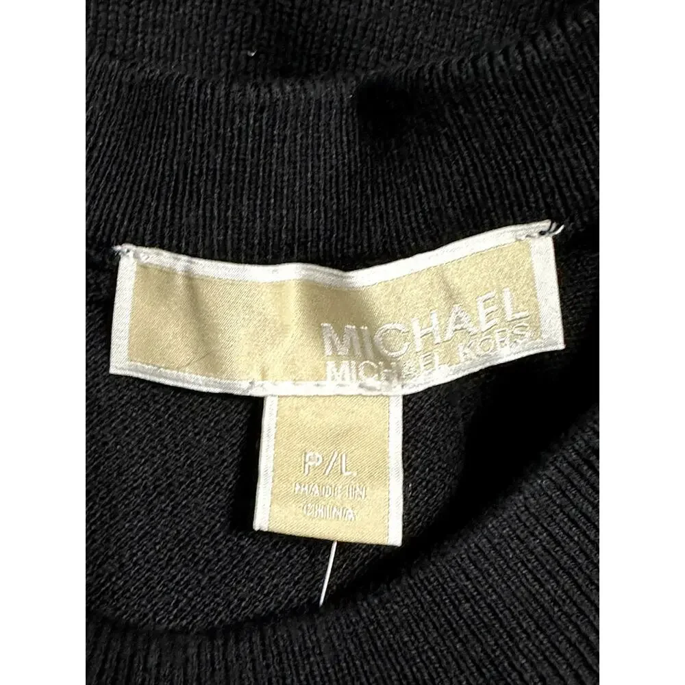 Michael Kors Women's Petite Black Button Trim Long Sleeve Sweater LP NWT